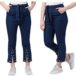 Devil Women's & Girls Regular Fit Jeans Casual Denim Palazzo Flared Jeans (Dark Blue,32)-(Pack of 02)