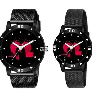 Stylish Watch Heart Couple Print Dial Pu Couple Men and Women Watch|Style -1839| for Casual wear and Daily wear