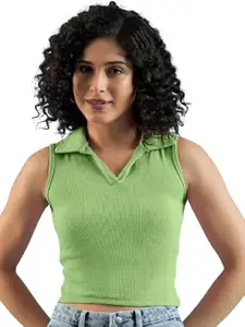 KRISHIV FASHION Ribbed Polo Collared Spaghetti Full Length Tops for Women (in, Alpha, XL, Regular, Pista)