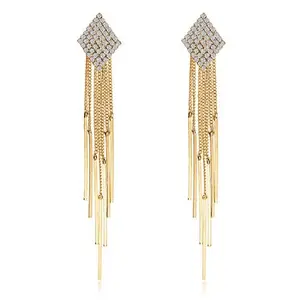 AQUASTREET Sparkle In Night Golden Long Drop Dangle Earrings For Women & Girls