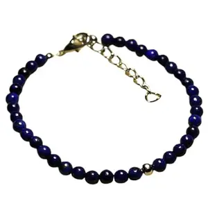 LKBEADS Silver Plated Bracelet with Blue Smooth Lapis Lazuli Beads – Round 4mm – 7 inch Adjustable – For Men & Women|LK_STACK_04400