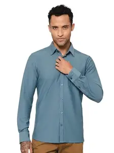 Cantabil Men Cotton Blend Solid Teal Full Sleeve Casual Shirt (MSHC00434_Teal_40)
