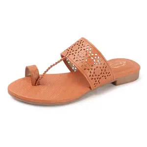 Denill Women's Kolapuri Casual Flat Sandals, Ladies Ethnic Flat Chappals for Party & Occasions (Tan) Uk-5