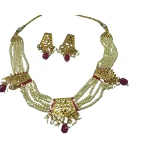 VANYA COLLECTION Stones & Beads Multistrand Beaded Kundan Choker Necklace With Earring For Women (Necklace-03)