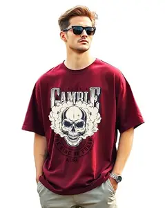 AUSK Men Tshirt with Short Sleeve Drop Shoulder Printed Oversized T-Shirt Maroon