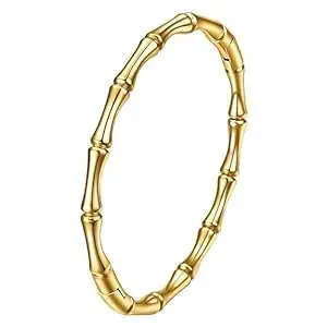 Gold Plated Bamboo Style Bangle Bracelet for Women & Girls Lightweight Everyday Jewelry