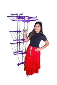 UNIZONE Stainless Steel Foldable Cloth Dryer Stand Double Rack Cloth Stands for Drying Clothes Steel-4-3 Tier Cloth Stand