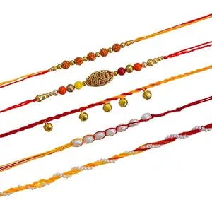Handicraft Bazarr Set Of 5 Rakhi Combo Multicolor Thread Kundan Prear Rakhi Combo For Brother Bhaiya Kids Roli Chawal Fancy Designer Rakhi Set