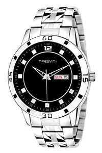 Watch Me Timesmith Black Steel Day Date Watch for Men TSC-113