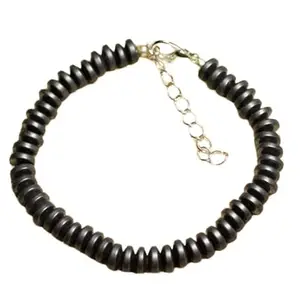 LKBEADS Silver Plated Bracelet with Black Smooth Hematite Beads – Rondelle 6mm – 7 inch Adjustable – For Men & Women|LK_STACK_03658