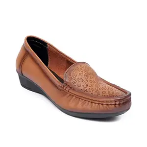 Zoom Shoes Women's Lightweight Premium Leather Stylish Slip on casusal/Party/Ethinic wear Ballet/bellerinas/Bellies Flat SL-15 Tan