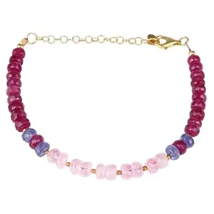 RRJEWELZ Morganite, Pink Tourmaline & Tanzanite bracelet for men & women - 3.5mm Rondelle Faceted beads - 7 Inch Adjustable with Gold plated clasp – Healing, Fashion, Gift, Spiritual, Yoga|LCBR_RR_08213