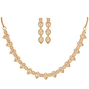 RATNAVALI JEWELS American Diamond Necklace set Gold Plated Traditional Pear White Jewellery Set with Sleek Earring for Women/Girls RV5051-GP