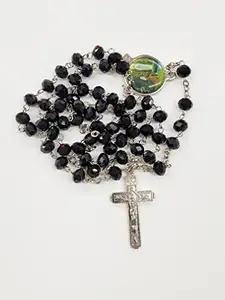 Black Crystal Beads Rosary with Mother Mary Pendant (8mm) for Men & Women