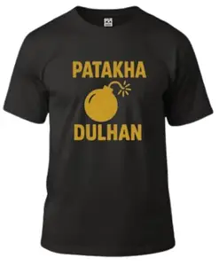 Patakha Dulhan Graphic Cotton T-Shirt, Black, Unisex (in, Numeric, 36)