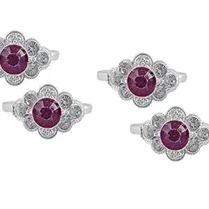 Adjustable Floral Toe Rings with Purple Stone for Women and Girls – Traditional Ethnic Foot Jewelry (2 Pair)
