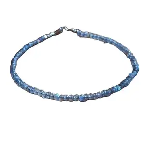 LKBEADS Silver Plated Bracelet with Grey Faceted Labradorite Beads – Rondelle 3mm – 7 inch Adjustable – For Men & Women|LK_STACK_04097