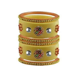 Vidhya Kangan Stone Stud Color Cream Acrylic Bangle | Over Size | Plus size |For Woman and girlsChura Bangles Set for Wedding and Party (sku-ban25911)