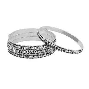 Yellow Chimes Oxidised Bangles for Women Oxidised Silver Bangles 4 PCs Traditional Silver Bangles Set for Women and Girls
