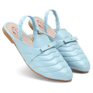 Duosoft Women's Quilted Slingback Mules, Black Faux Leather, Pointed Toe, Elastic Strap Bellies Dw-205-SkyBlue-07