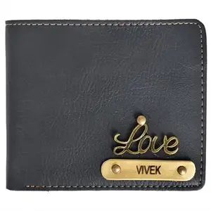 CUSTOMISE STUDIO Nexon Wallet with Name and Charm | Personalized Leather Wallet for Men | Customizable Gift for Him | Unique Charm Accessory | Perfect for Special Occasions (Grey)