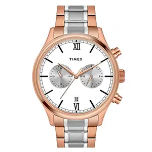 TIMEX Analog Watch for Man with Silver Round Dial & Two Tone Stainless Steel Bracelet Band Water Resistant Men's Wrist Watches - TWEG19810