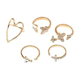 Jewels Galaxy Jewellery For Women Gold Plated Contemporary Butterfly-Heart Stackable Rings Set of 5 (JG-PC-RNGV-996)
