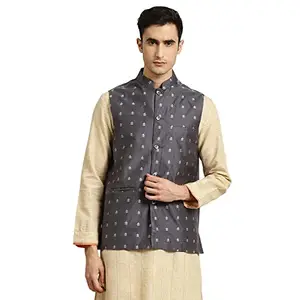 SOJANYA (Since 1958, Men's Cotton Grey Self Design ONLY Nehru Jacket, Size: 42