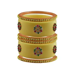 Vidhya Kangan Stone Stud Color Cream Acrylic Bangle | Over Size | Plus size |For Woman and girlsChura Bangles Set for Wedding and Party (sku-ban25863)