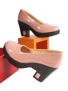 Ayug Women Pumps Block Heel Formal Bellies (Peach, UK Footwear Size System, Adult, Women, Numeric, Medium, 4)