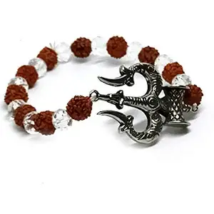 ASTROGHAR Rudraksha Lord Mahakaal Shiv ji Trishul Damroo Lucky Charm stretch bracelet For Men And Women