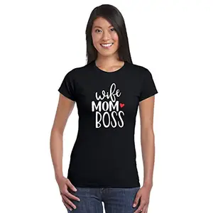 TheYaYaCafe YaYacafe Mothers Day Wife Mom Boss Women Cotton Printed T-Shirt Black Large