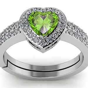 LMDLACHAMA 3.25 Ratti /2.50 Carat Natural Green Peridot Gemstone Silver Plated Adjustable Ring For Men & Women's With Lab Certified