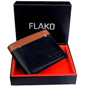 FLAKO Leather Wallet Black for Men I Extremely Strong Stitching I 3 Card Slots I 2 Currency & 2 Secret Compartments I 1 Coin Pocket