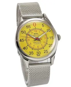 Discover Diamonds HMT Pilot 17 Jewels Yellow Dial Transparent Back Radium Hands Mechanical Hand-Winding Men's Wrist Watch 0231
