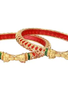 Priyaasi Red Studded Elegant Design Gold-Plated Bangle Set of 2