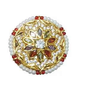 Handcrafted Pearl and Gemstone Studded Gold Plated Ring