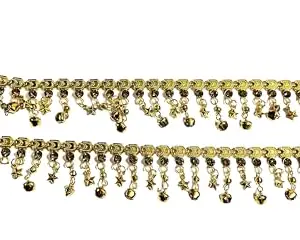 WomenSky Designer White Pearl and Golden Ghungroo Payal/Anklet for Women and Girls