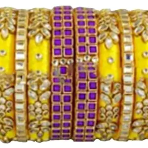 Neta Jewels Silk thread bangles kundan bangles Yellow And Purple colour for use set of 10 for women/girls (2-6)