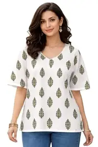 Women's Regular Fit Rayon Short Kurti | Soft & Breathable Summer Tunic Top | 3/4 Sleeve Ethnic Wear Short Kurta for Jeans & Trousers