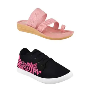 ZENWEAR Extra Soft Classic Casual wear with Flexibility Technology Heel Combo for Women's/Girl's(6142+1980)(5) Multicolor