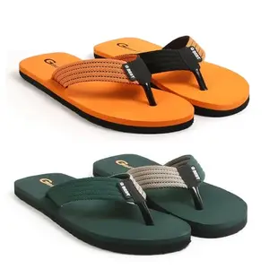G BEST Men sli,ppers soft comfortable stylish and anti skid slippers for men flip flops Daily Use Home Slipper (Green,Orange) (8)