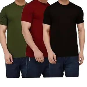 SAURAN Pack of 3 Men's T-Shirt Polyester Cotton Mix (Medium Quality) (XX-Large, Green,Red,Black)
