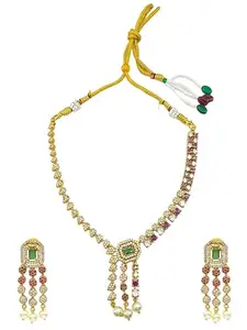 Griiham Premium Sayara Collection Elegant Trendy CZ Necklace Set For Women And Girls