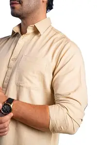 LOOM FASHION Linen Touch Beige Shirt (in, Alpha, L, Regular, Beige)