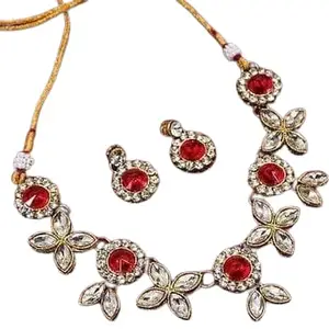 Wedding Party Crystal Diamonds Necklace Jewellery Set for Women (RED)