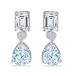 TANAIRA American Diamond Silver Plated Bold Stunning White Earrings Dangle Drop For Women/Girls