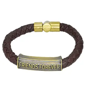 Sullery Friends Forever Leather Brown And Gold Leather, Stainless Steel Bracelet For Men And Women