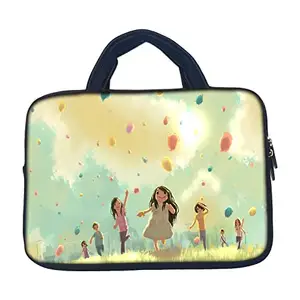 TheSkinMantra Chain Laptop Sleeve Bag Compatible with Laptop/Macbooks/Chrombook/Notebook/Zbook (15.6 Inch (Handle), Children Playing Around)