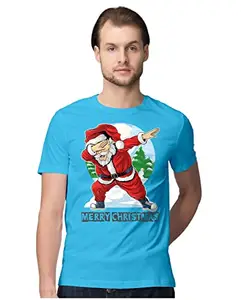 ALLEN BLACK Men's Regular Fit T-Shirt Dabbing Santa Claus - Christmas 100% Cotton T-Shirt Sky Blue_DABSCCMEN-Sky Blue 5XL Men Round_